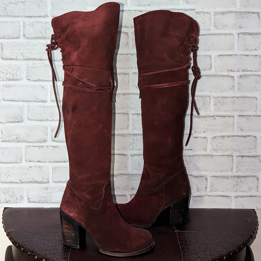 FreeBird Brock Over the Knee Red Vine Suede Boots size 8 - Picture 7 of 15